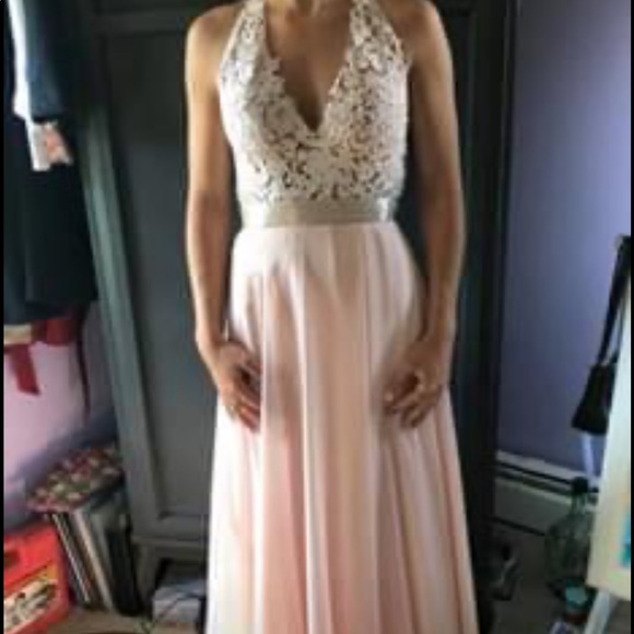 Long V-neck lace gown by Mori Lee - Picture 2 of 5